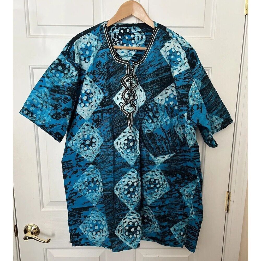 African Unisex Dashiki Shirt Blue Black & White